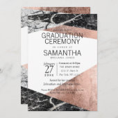 モダン ローズゴールドと大理石の卒業式 招待状 (正面/裏面)