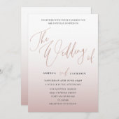 モダン ローズゴールド カリグラフィー  の ウェディング 招待状 (正面/裏面)