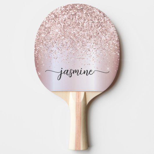 モダン ローズゴールド グリッター オーダーメイド 名前 スクリプト 卓球ラケット (正面)