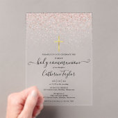 モダン ローズゴールド グリッター 初めての聖体拝領 アクリル招待状 (インサイチュ (ポータブル))