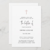 モダン ローズゴールド グリッター 十字架 手書き 洗礼 招待状 (正面/裏面)