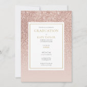 モダン ローズゴールド グリッター 卒業写真 招待状 (正面)