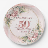 モダン ローズゴールド グリーン 50歳の誕生日 ギター ペーパープレート (正面)