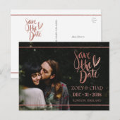 モダン ローズゴールド スクリプト セーブ・ザ・デート ポストカード (正面/裏面)