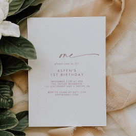 モダン ローズゴールド スクリプト 1歳の誕生日パーティー 招待状