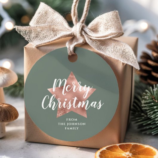 モダン ローズゴールド スター セージグリーン クリスマス フェイバータグ