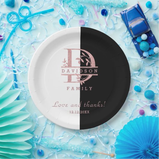 モダン ローズゴールド スプリット カスタム モノグラム A, B, C, D ペーパープレート (パーティー)