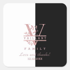 モダン ローズゴールド スプリット カスタム モノグラム V スクエアシール