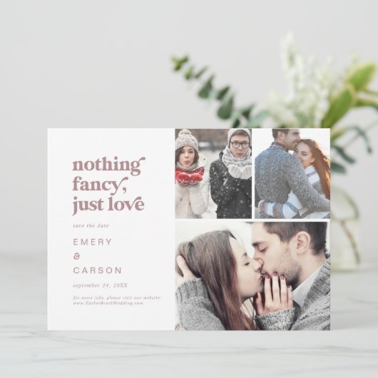 モダン ローズゴールド タイポグラフィー シンプル おしゃれ 3 枚の写真 セーブザデート (スタンド正面)