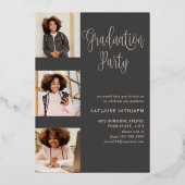 モダン ローズゴールド フォト コラージュ 卒業生 箔招待状 (裏面)