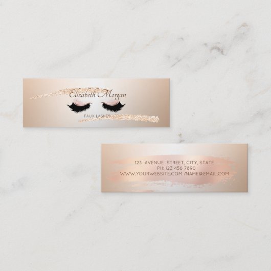 モダン ローズゴールド ブラシ ストローク、つけまつげ スキニー名刺 (正面/裏面)