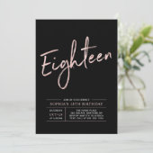 モダン ローズゴールド & ブラック 18歳の誕生日パーティー 招待状 (スタンド正面)