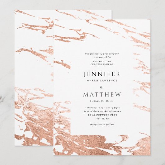 モダン ローズゴールド マーブル 結婚式招待状 招待状 (正面/裏面)