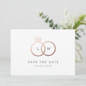 モダン ローズゴールド リング モノグラム 招待状 (スタンド正面)