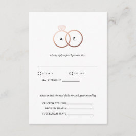 モダン ローズゴールド リング 結婚式 RSVP 返信カード エンクロージャーカード