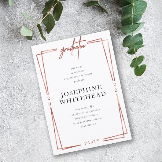 モダン ローズゴールド 卒業パーティー 招待状