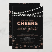 モダン ローズゴールド 新年のパーティー 招待状 (正面/裏面)