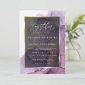 モダン ローズ プラム パープル アルコール インク 招待状 (スタンド正面)