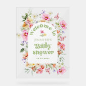 モダン ワイルドフラワー アーチ ベビーシャワー ウェルカム アクリルサイン (正面)
