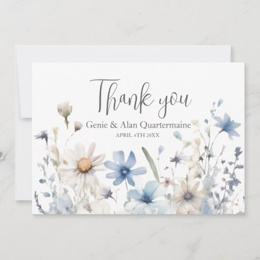 モダン ワイルドフラワー ウェディング サンクス サンキューカード (正面)