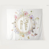 モダン ワイルドフラワー フローラル リース ウェディング タペストリー (正面(横))