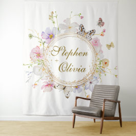 モダン ワイルドフラワー フローラル リース ウェディング タペストリー