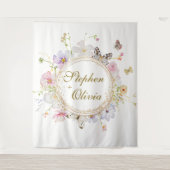 モダン ワイルドフラワー フローラル リース ウェディング タペストリー (正面)