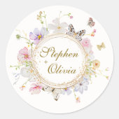 モダン ワイルドフラワー フローラル リース ウェディング ラウンドシール (正面)