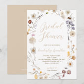 モダン ワイルドフラワー ブライダルシャワー プリントまたはデジタル 招待状 (正面/裏面)