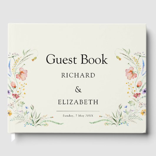 モダン ワイルドフラワー ミニマル エレガント ウェディング ゲストブック (正面)