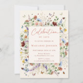 モダン ワイルドフラワー 追悼 記念 命の祝い 招待状 (正面)