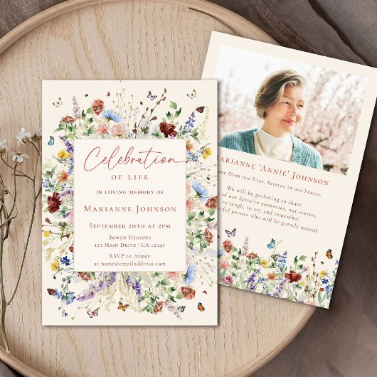 モダン ワイルドフラワー 追悼 記念 命の祝い 招待状