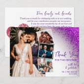 モダン ヴァイオレット マジェンタ パープル QR コード レトロ グリッター サンキューカード (正面/裏面)