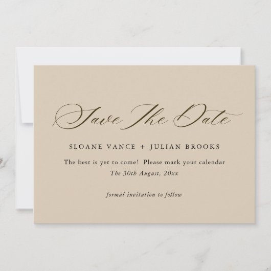 モダン ヴァニラ タイポグラフィー Save the Date カード (正面)