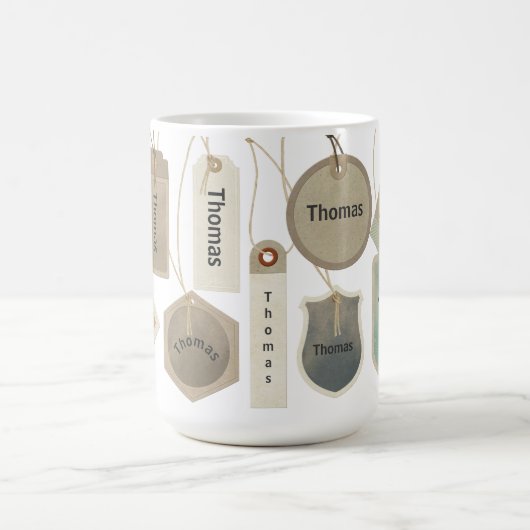 モダン-ヴィンテージの名前ラベル ユニーク | パーソナライズされた コーヒーマグカップ (中央)
