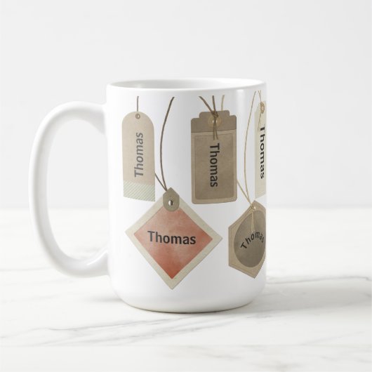 モダン-ヴィンテージの名前ラベル ユニーク | パーソナライズされた コーヒーマグカップ (左)