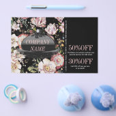 モダン ヴィンテージ エレガント ボヘミアンブラック フローラル チラシ (シングル)