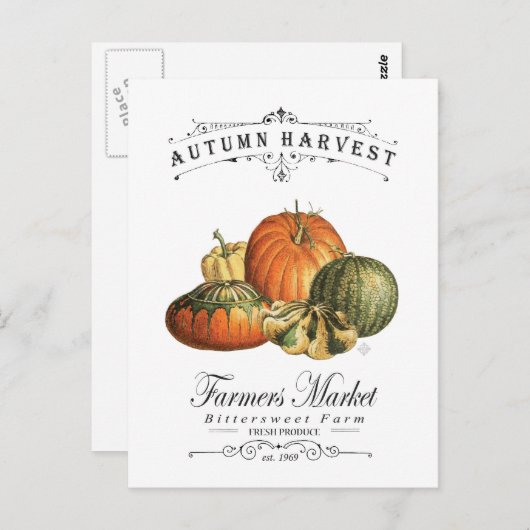 モダン ヴィンテージ オータム ゴアードとパンプキン ポストカード (正面/裏面)