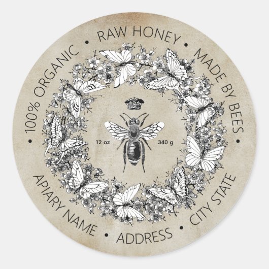 モダン ヴィンテージ クイーンビー バタフライ ハニー クラフト ラウンドシール (正面)