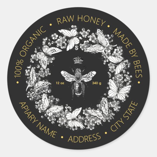 モダン ヴィンテージ クイーンビー バタフライ リース ハニー ラウンドシール (正面)