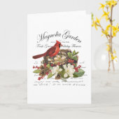 モダン ヴィンテージ クリスマス カーディナル カード (黄色い花)