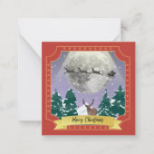 モダン ヴィンテージ クリスマス ナイト サンタとトナカイ ノートカード (正面)