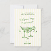モダン ヴィンテージ グリーン 花嫁のブライドメイド 提案カード 招待状 (正面)