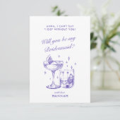 モダン ヴィンテージ パープル ブライズメイド 提案カード 招待状 (スタンド正面)