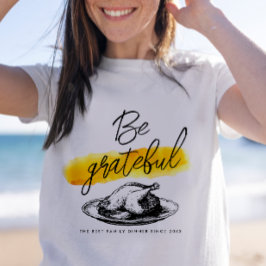 モダン ヴィンテージ ビー グレートフル サンクスギビング ターキ Tシャツ