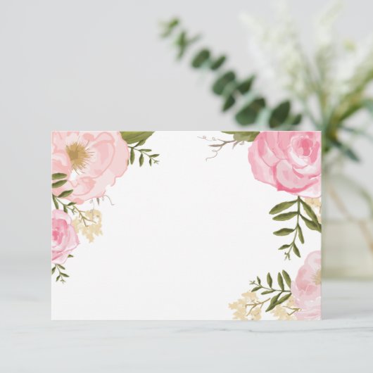 モダン ヴィンテージ ピンク フローラル ウェディング ブランク カード (スタンド正面)