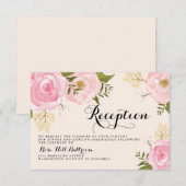 モダン ヴィンテージ ピンク フローラル ウェディング レセプション カード (正面/裏面)