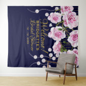 モダン ヴィンテージ ピンク ローズ パール ウェディング タペストリー (インサイチュ(横))