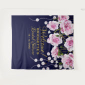 モダン ヴィンテージ ピンク ローズ パール ウェディング タペストリー (正面(横))