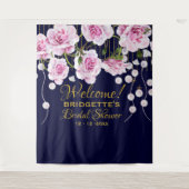 モダン ヴィンテージ ピンク ローズ パール ウェディング タペストリー (正面)